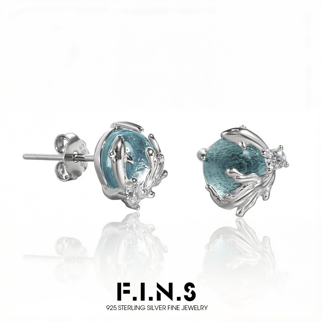 Statement Earrings Oversized - F.I.N.S Elegante Ohrstecker aus S925-Sterlingsilber, blauer