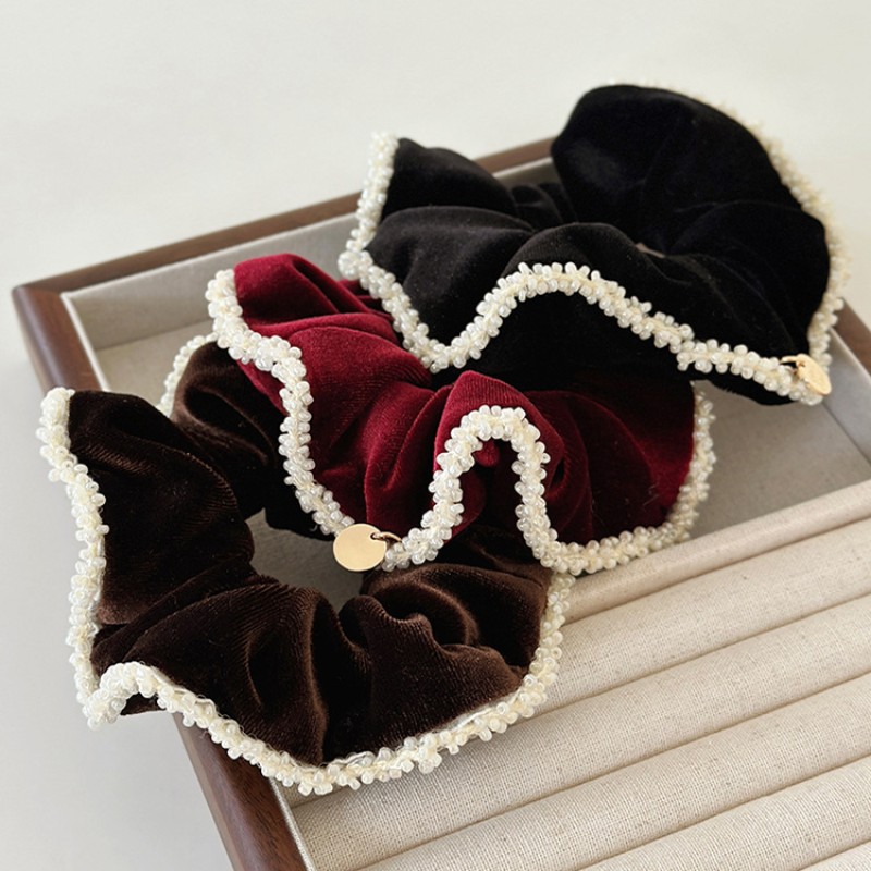 Women'S Accessories Flannels - Charme Frauen Dunkelrot Samt Flanell Scrunchies