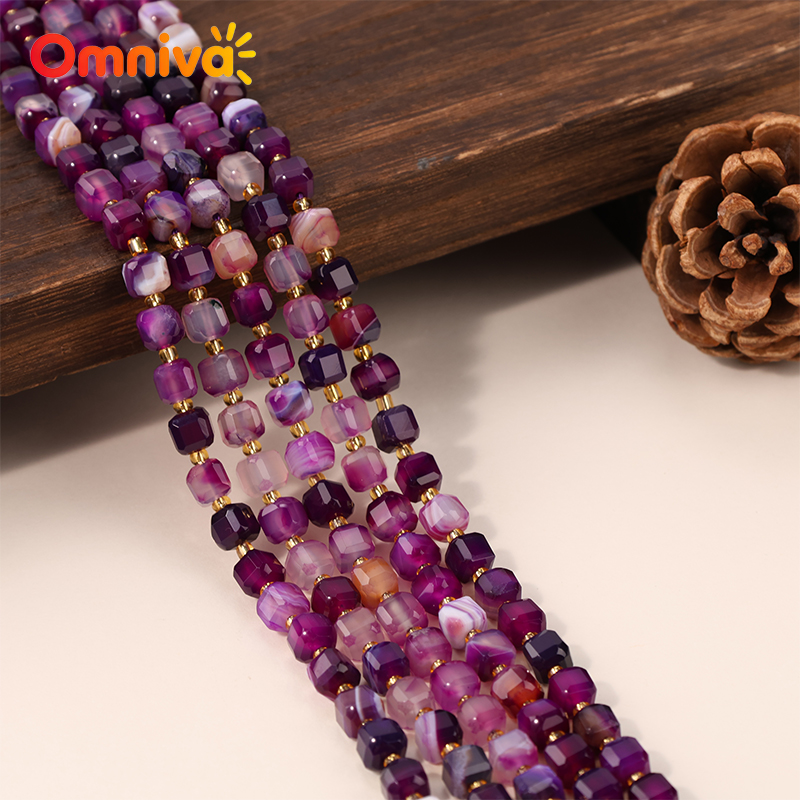 Women Accessories In Wholesale - Lila Achatstein, natürliche handgefertigte facettierte Perlen,