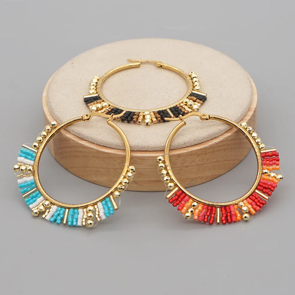 Statement Earrings Oversized - Großen Kreis Ohrringe Hand perlen Böhmen