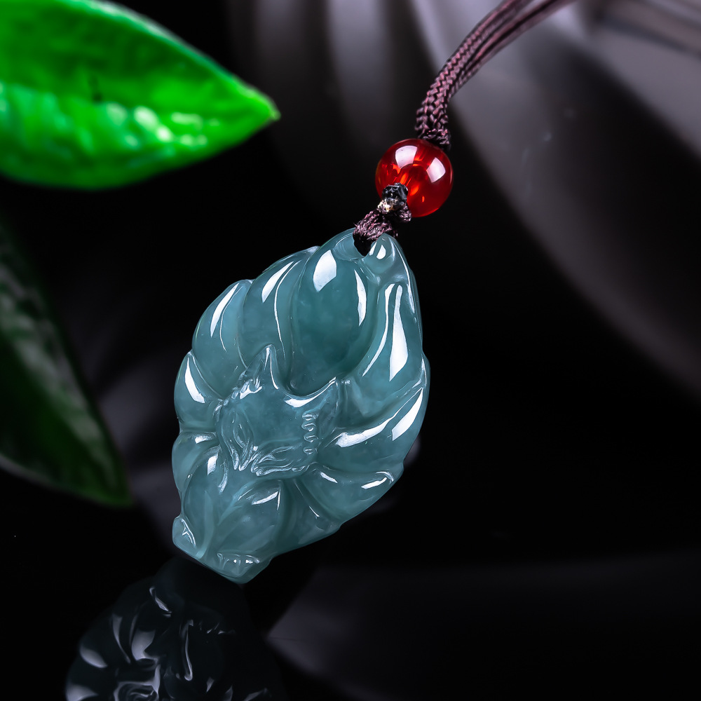 Women Accessories Gift - Natürliche burmesische Jadeit-Fuchs-Anhänger-Halskette, Vintage-Accessoires, Edelstein, echter