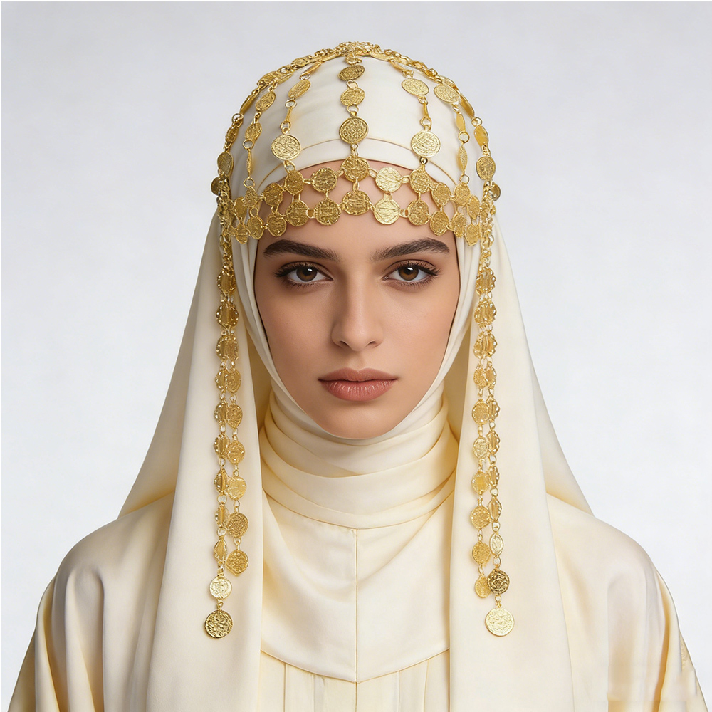 Women Accessories Pakistan - Vergoldete Legierung Münze Schönheit Kopf Hut